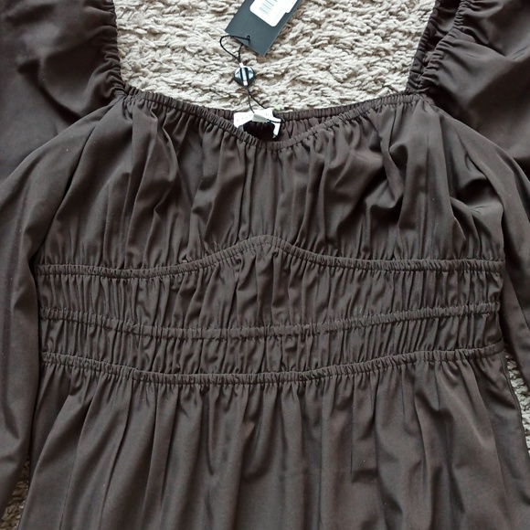 NWT Gianni Bini Brown Boho Long Sleeve Peasant Mini Dress - Picture 2 of 8